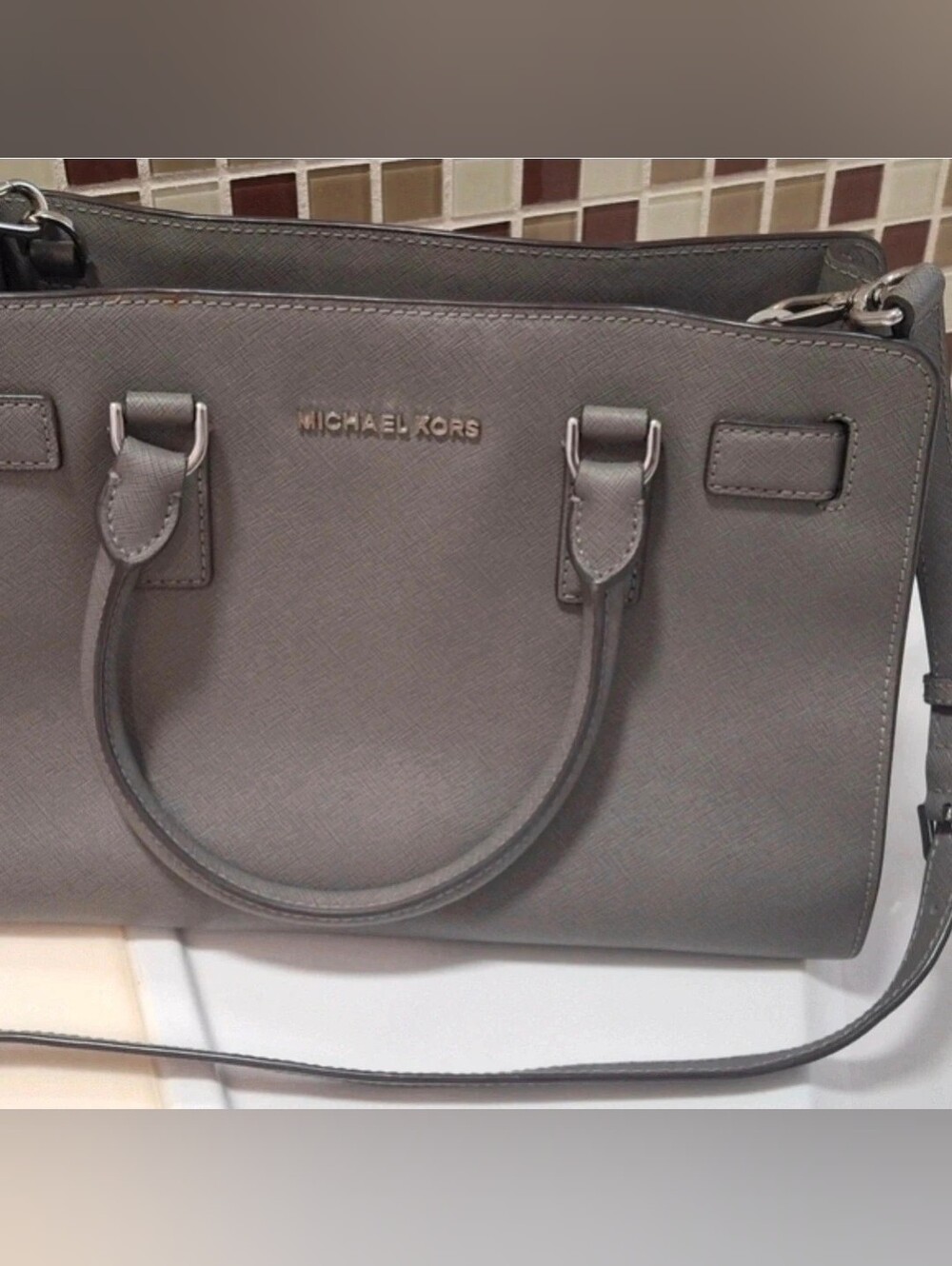Michael Kors Gray Saffiano Satchel with Removable Strap